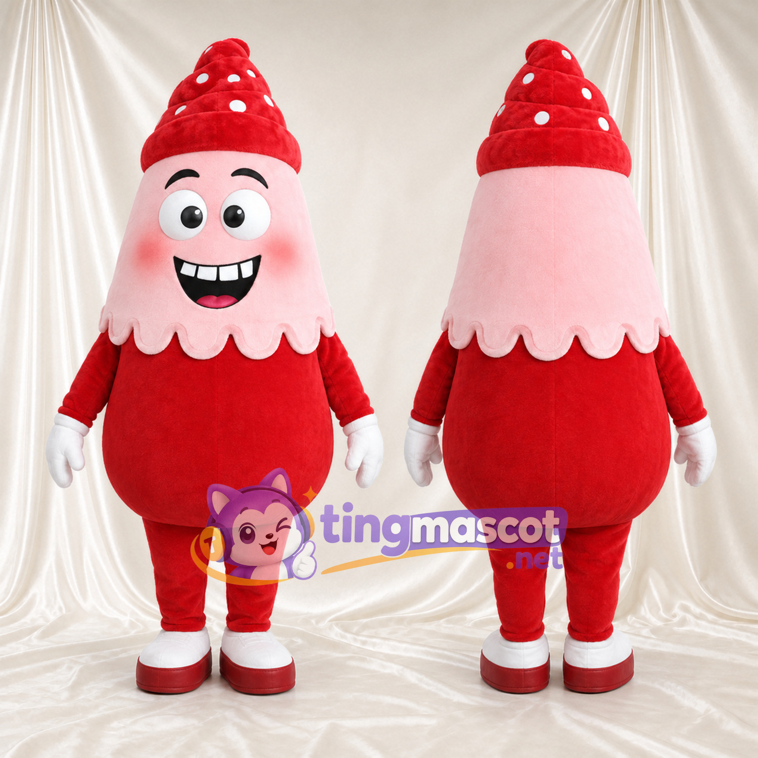 Maskottchenkostüm Eiscreme – rosa / rot – Oberteil; Handschuhe (weiß) Maskottchenkostüm Eiscreme – rosa / rot – Oberteil; Handschuhe (weiß)