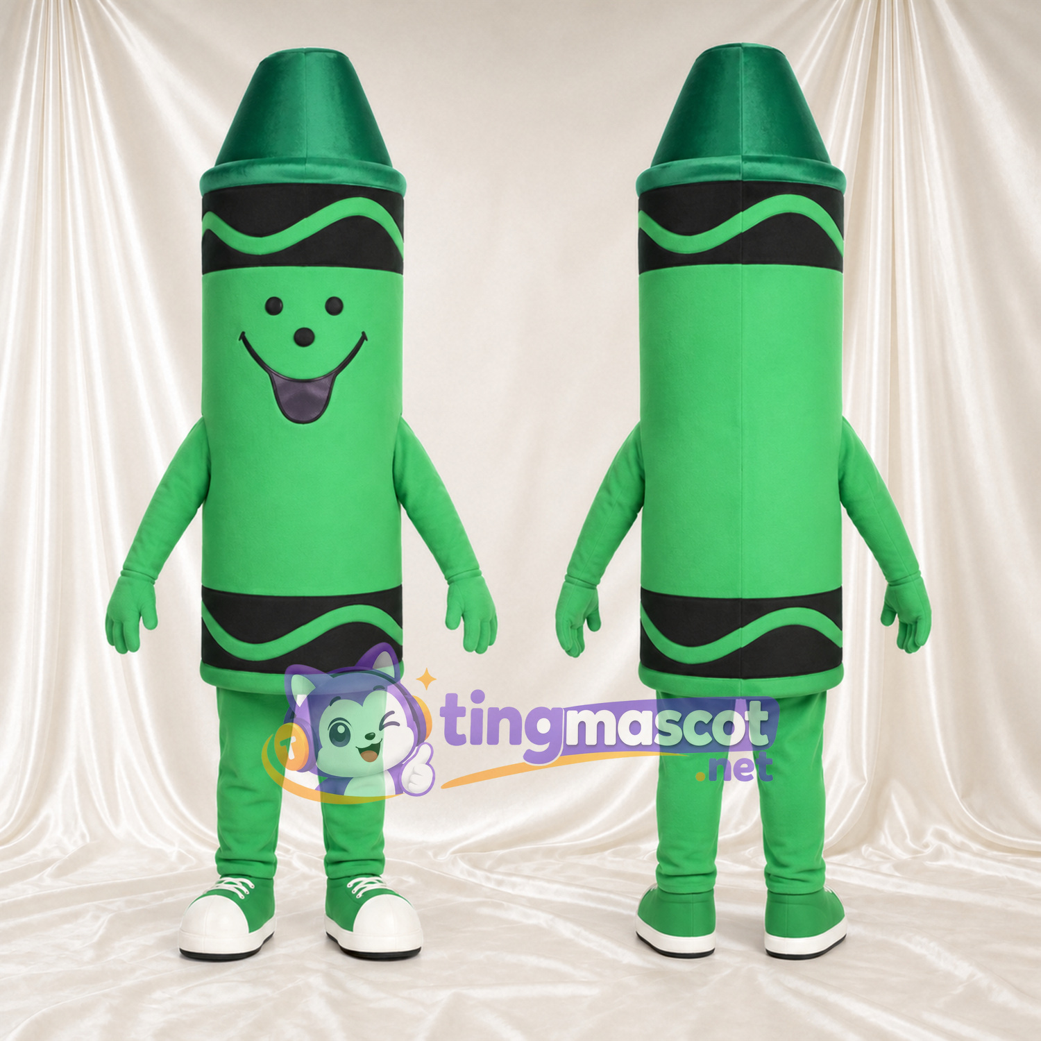 Costume de mascotte Crayon de cire – vert – Gants (vert); Tête Costume de mascotte Crayon de cire – vert – Gants (vert); Tête