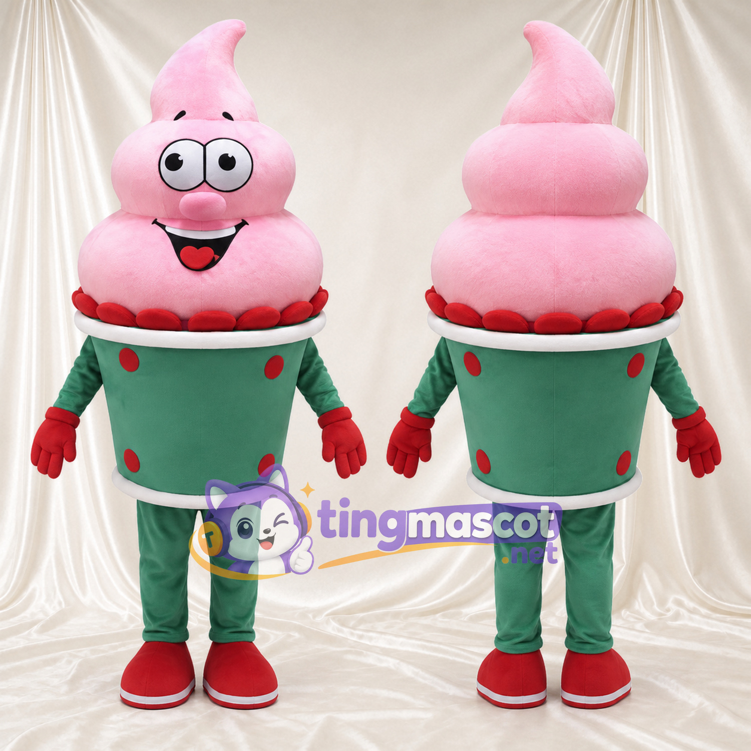 Maskottchenkostüm Eisbecher – rosa / grün Maskottchenkostüm Eisbecher – rosa / grün