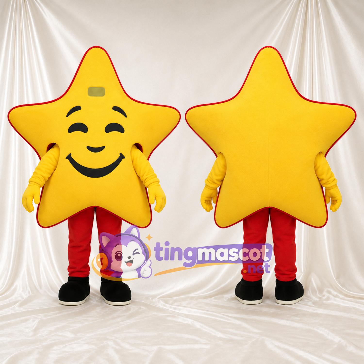 Costume de mascotte Étoile – jaune – Pantalon (rouge); Pieds (noir) Costume de mascotte Étoile – jaune – Pantalon (rouge); Pieds (noir)