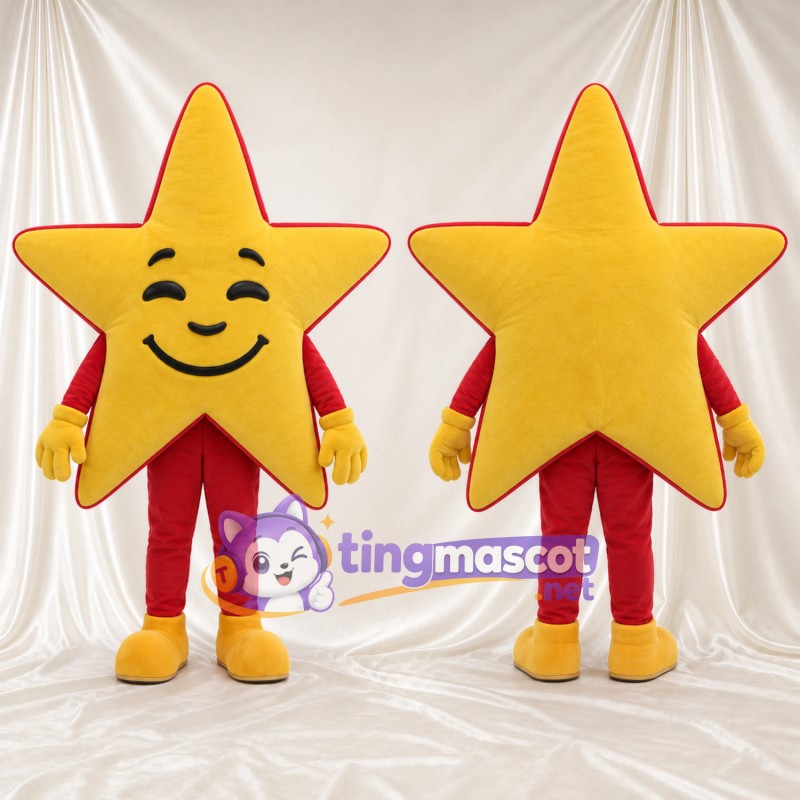 Costume de mascotte Étoile – jaune – Pantalon (rouge); Pieds (jaune)