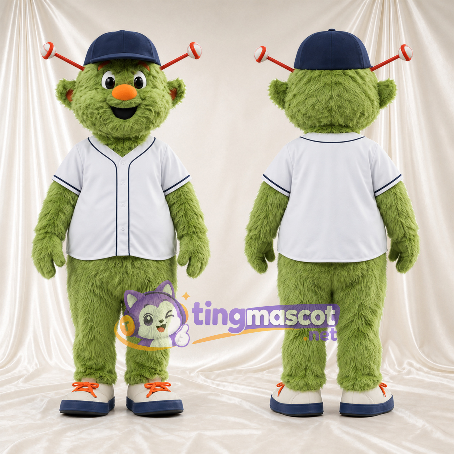 Maskottchenkostüm Monster – grün – Baseballtrikot (weiß) Maskottchenkostüm Monster – grün – Baseballtrikot (weiß)