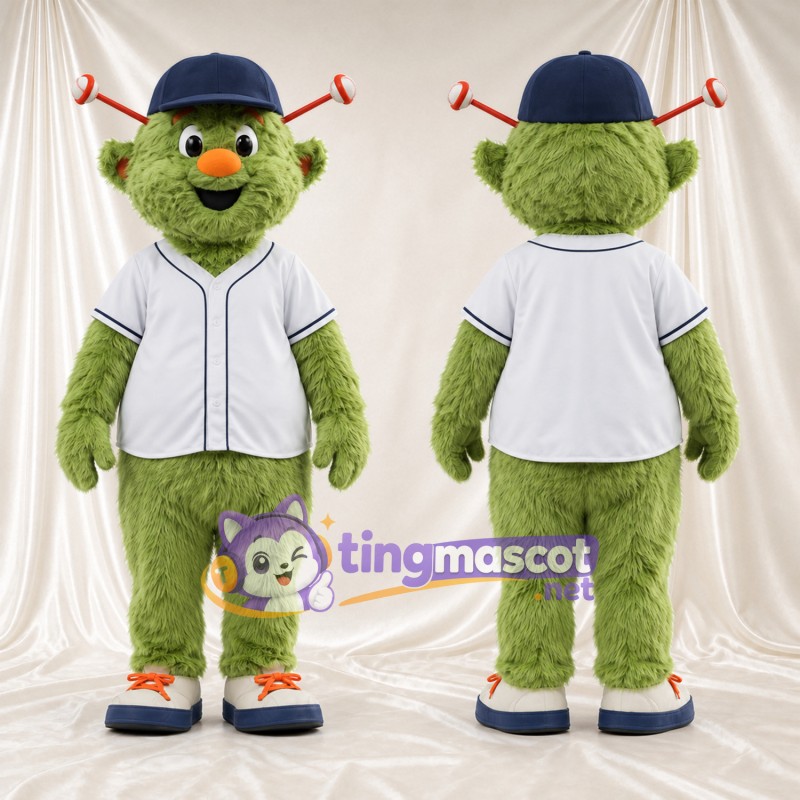 Maskottchenkostüm Monster – grün – Baseballtrikot (weiß)