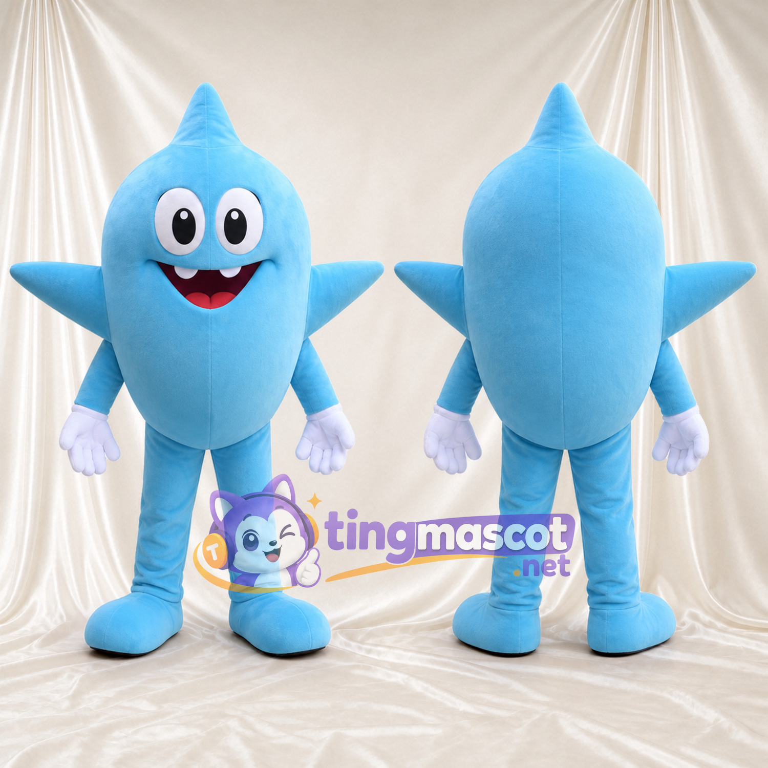 Costume de mascotte Étoile – bleu – Gants (blanc); Visage souriant Costume de mascotte Étoile – bleu – Gants (blanc); Visage souriant