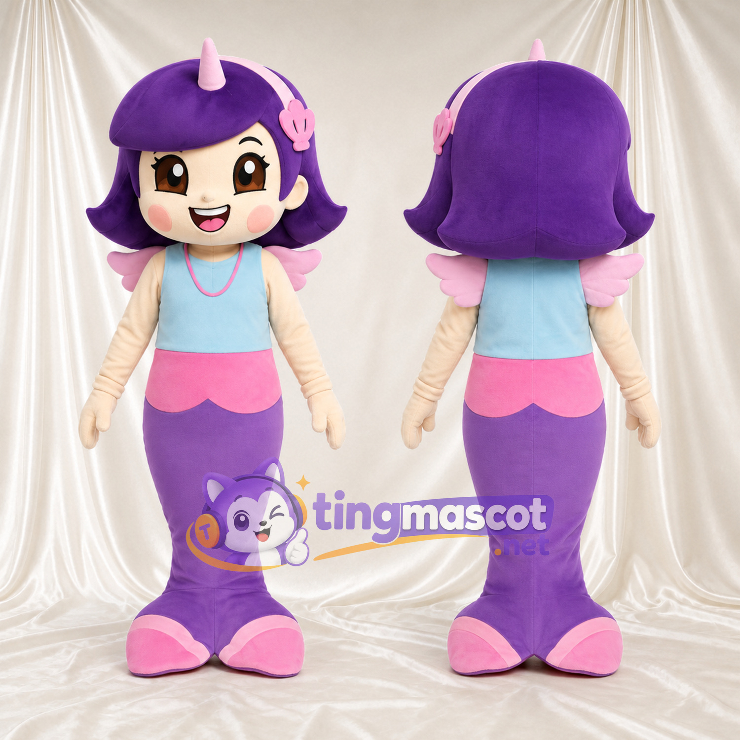 Mermaid Mascot Costume - Purple Tail and Hair Mermaid Mascot Costume - Purple Tail and Hair