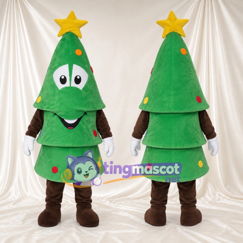 Maskottchenkostüm Weihnachtsbaum – grün – Stern (gelb); Handschuhe (weiß)
