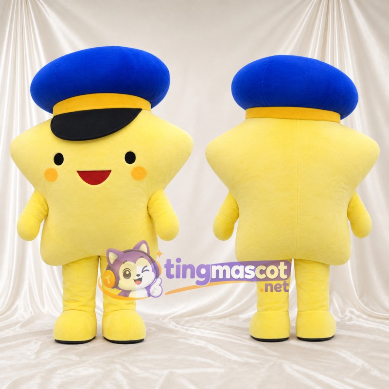 Costume de mascotte Étoile – jaune – Casquette (bleu)