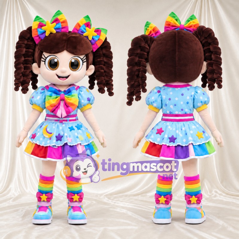 Maskottchenkostüm Clown – Regenbogenfarben – Kleid (Regenbogenfarben); Schleifen