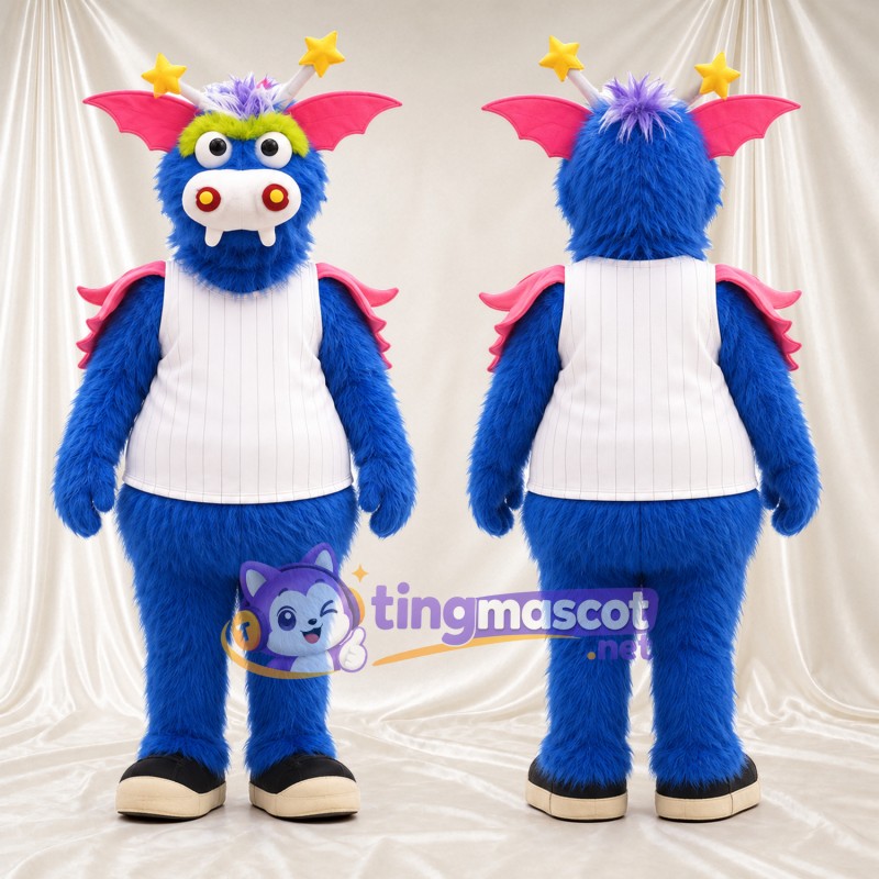 Costume de mascotte Monstre – bleu – Chemise (blanc); Touffe sur la tête (violet)