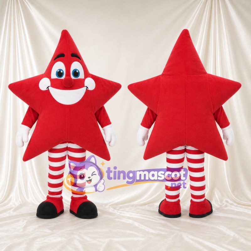 Costume de mascotte Étoile – rouge – Jambes rayées (rouge / blanc)
