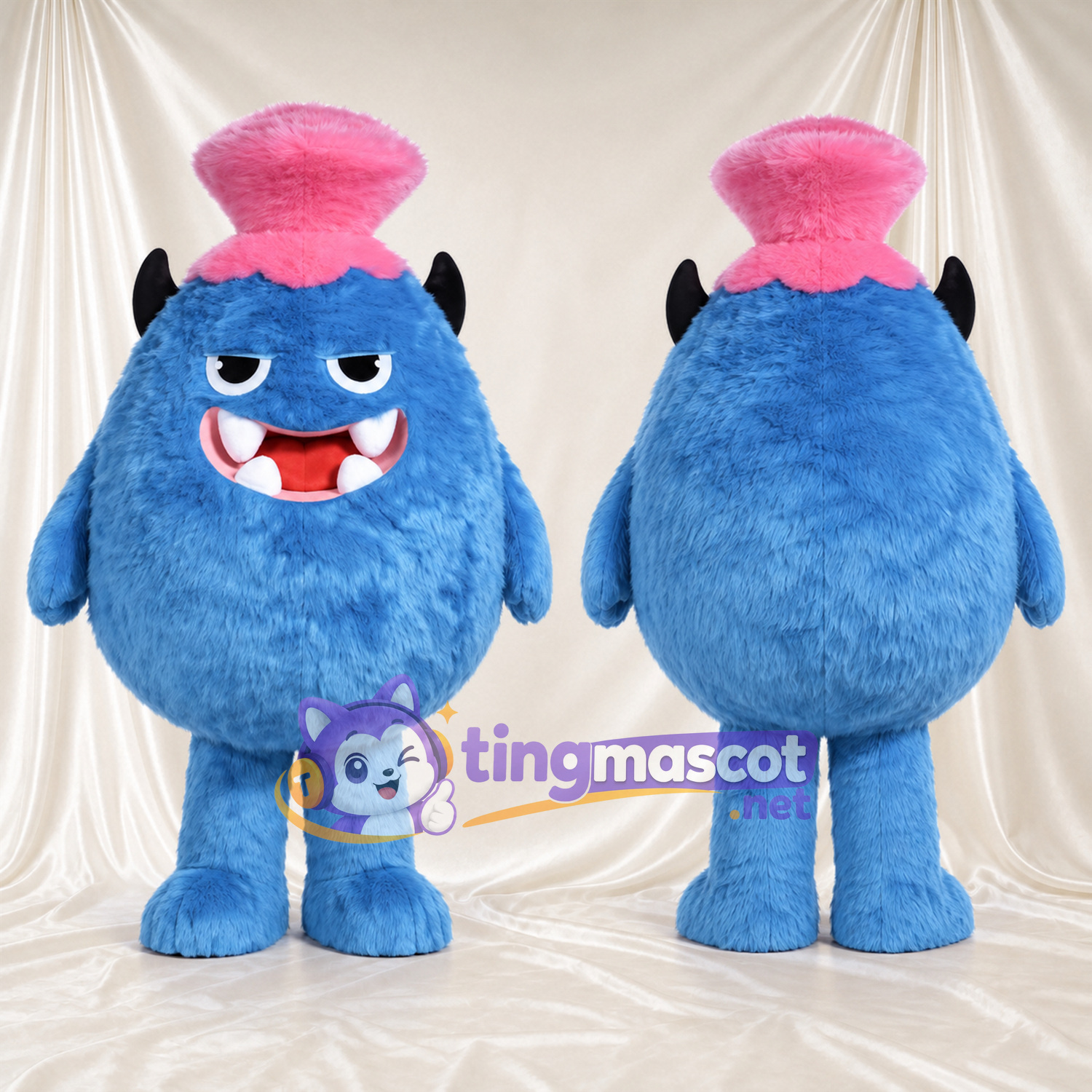Costume de mascotte Monstre – bleu – Haut-de-forme (rose) Costume de mascotte Monstre – bleu – Haut-de-forme (rose)