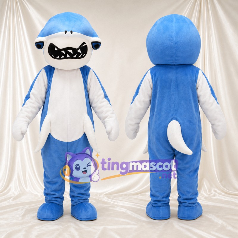 Blue and White Shark Mascot Costume - Fins and Toothy Smile