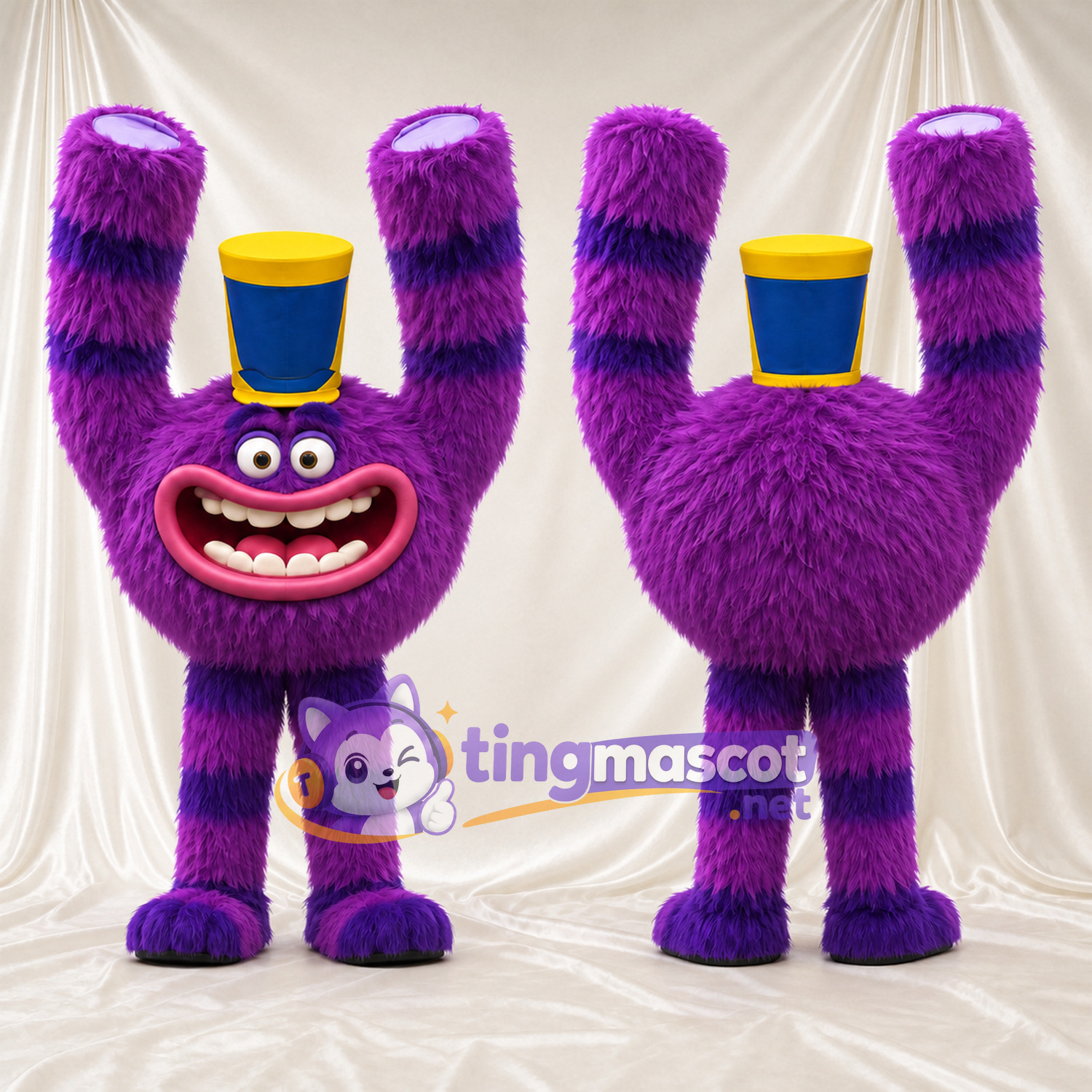 Maskottchenkostüm Monster – violett – Zylinder (blau); Beine