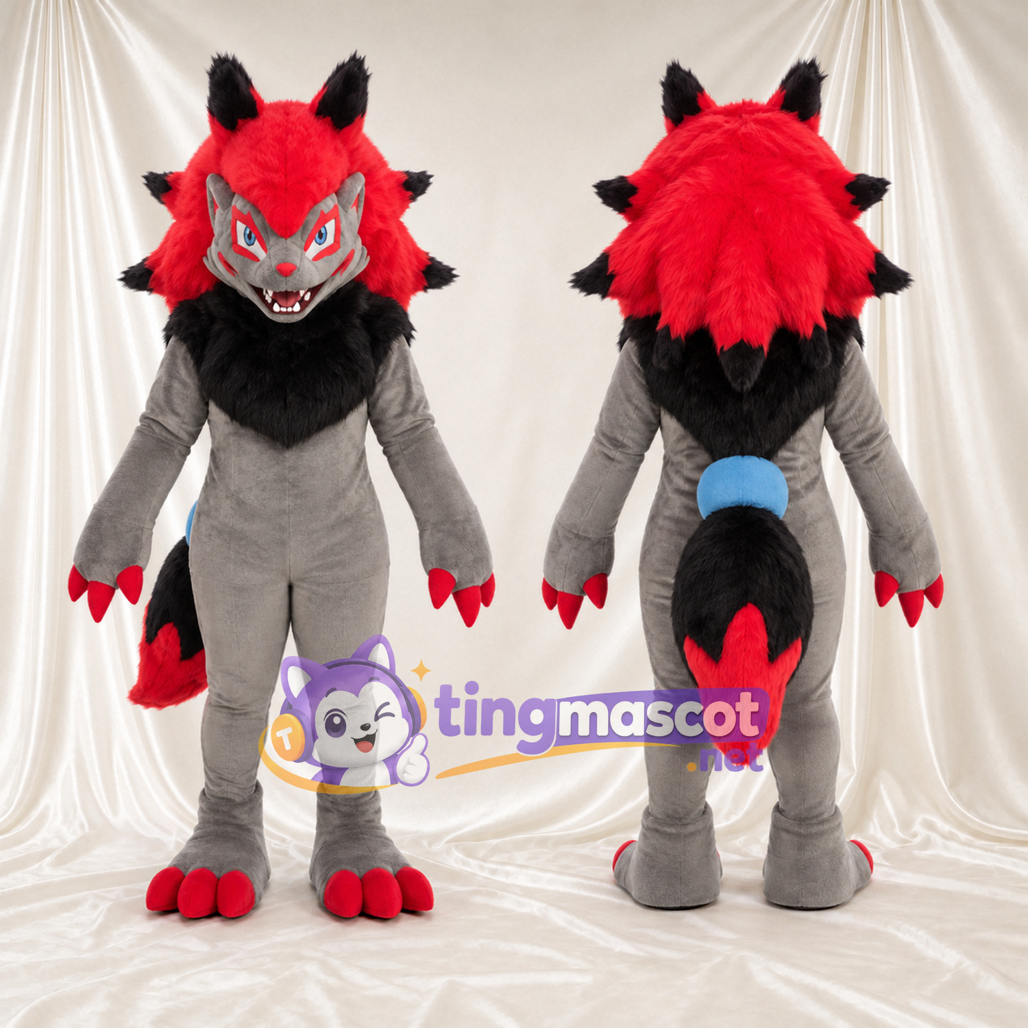 Gray and Red Monster Mascot Costume Gray and Red Monster Mascot Costume