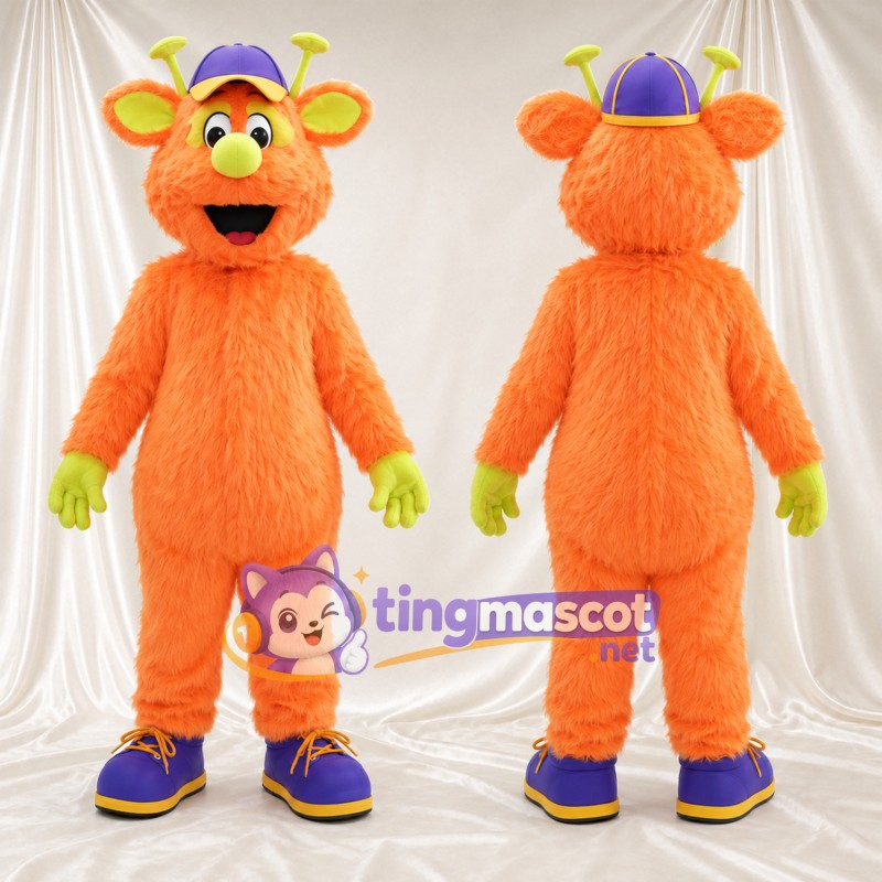 Costume de mascotte Monstre – orange – Chapeau (violet); Pieds (violet)