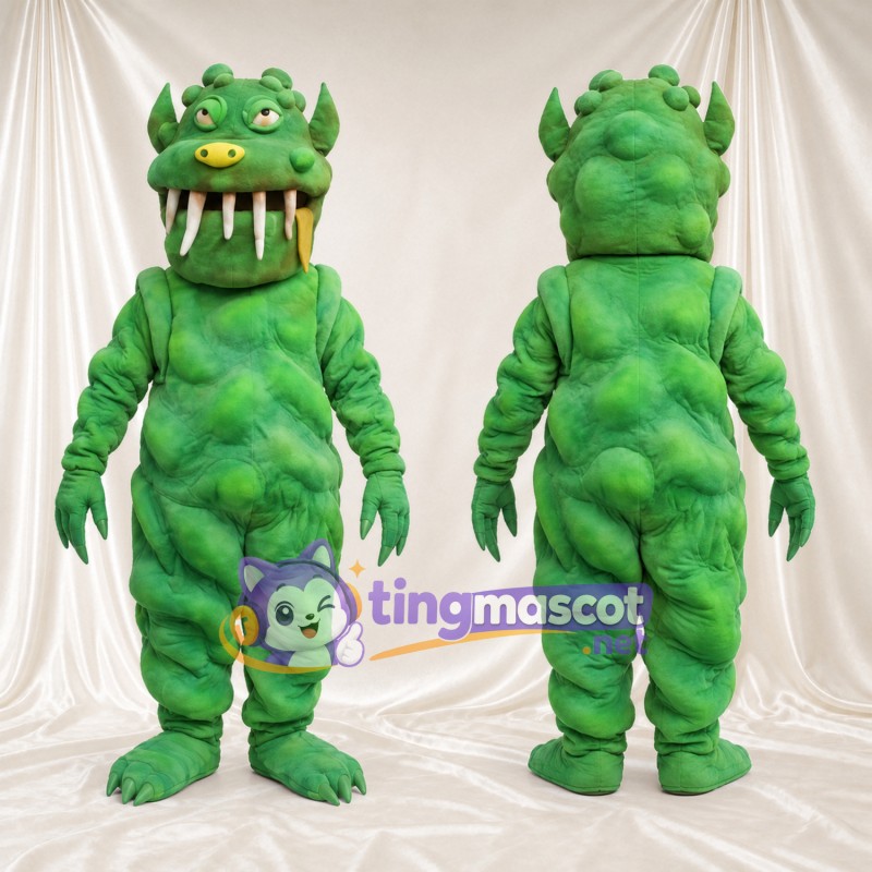 Green Monster Mascot Costume - Raised Back Spikes and Pointed Fangs