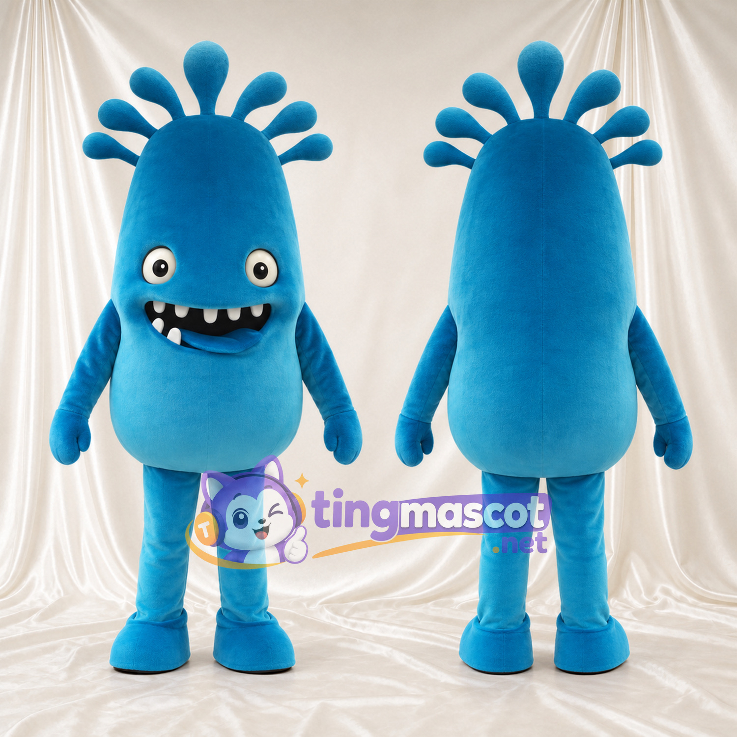 Blue Monster Mascot Costume - Head Tuft and Toothy Grin Blue Monster Mascot Costume - Head Tuft and Toothy Grin