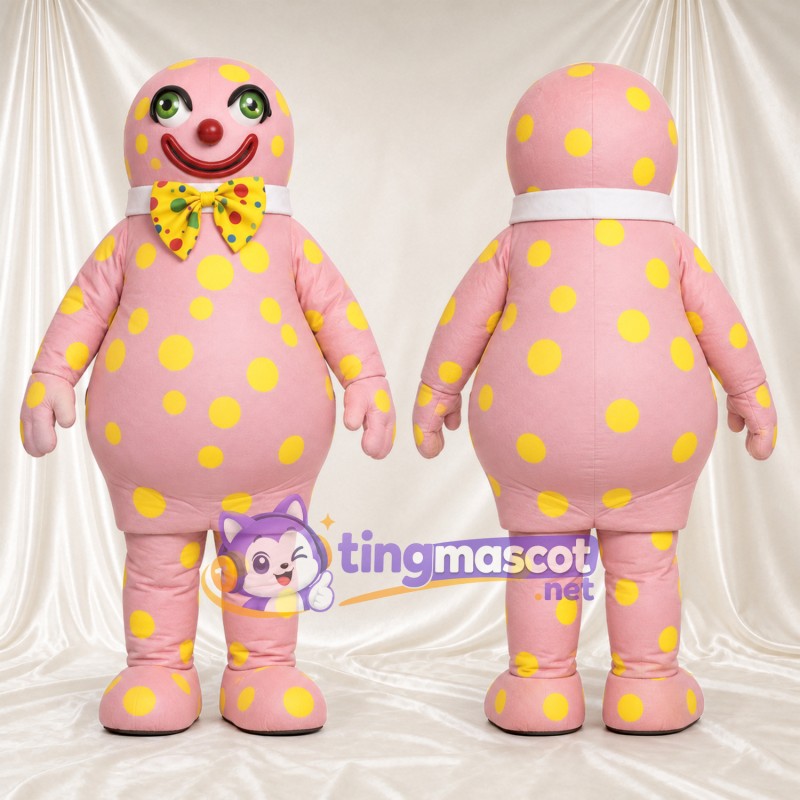 Costume de mascotte Clown – rose – Pois (jaune); Nœud papillon