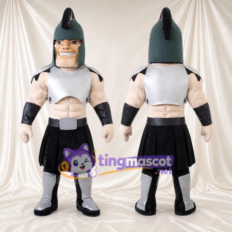 Costume de mascotte Soldat romain – argenté / noir – Armure (argenté); Jupe (noir)