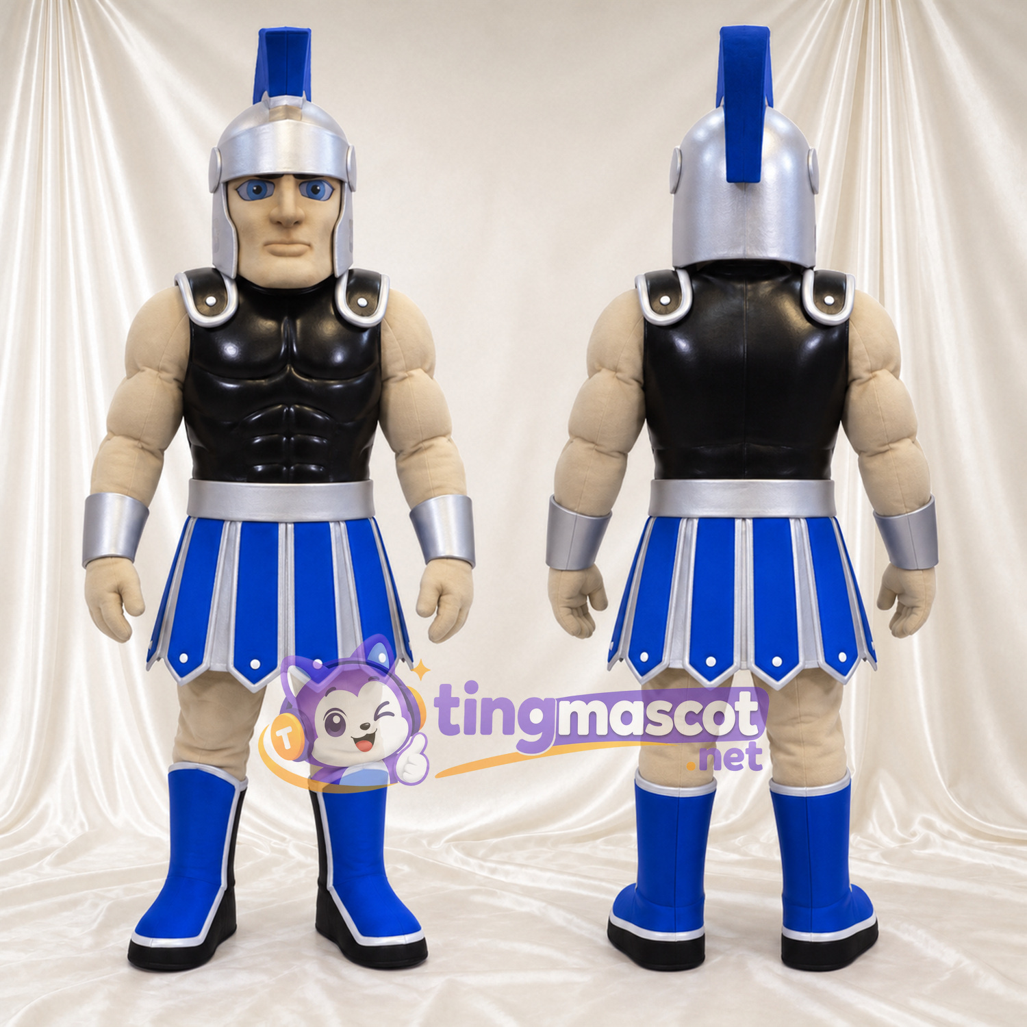 Costume de mascotte Chevalier – noir / bleu – Armure (noir); Jupe (bleu) Costume de mascotte Chevalier – noir / bleu – Armure (noir); Jupe (bleu)