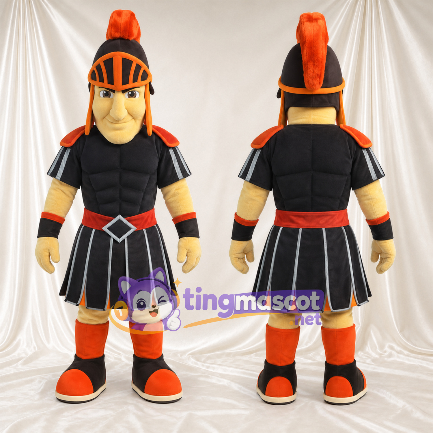 Roman Soldier Mascot Costume - Black and Orange Uniform Roman Soldier Mascot Costume - Black and Orange Uniform