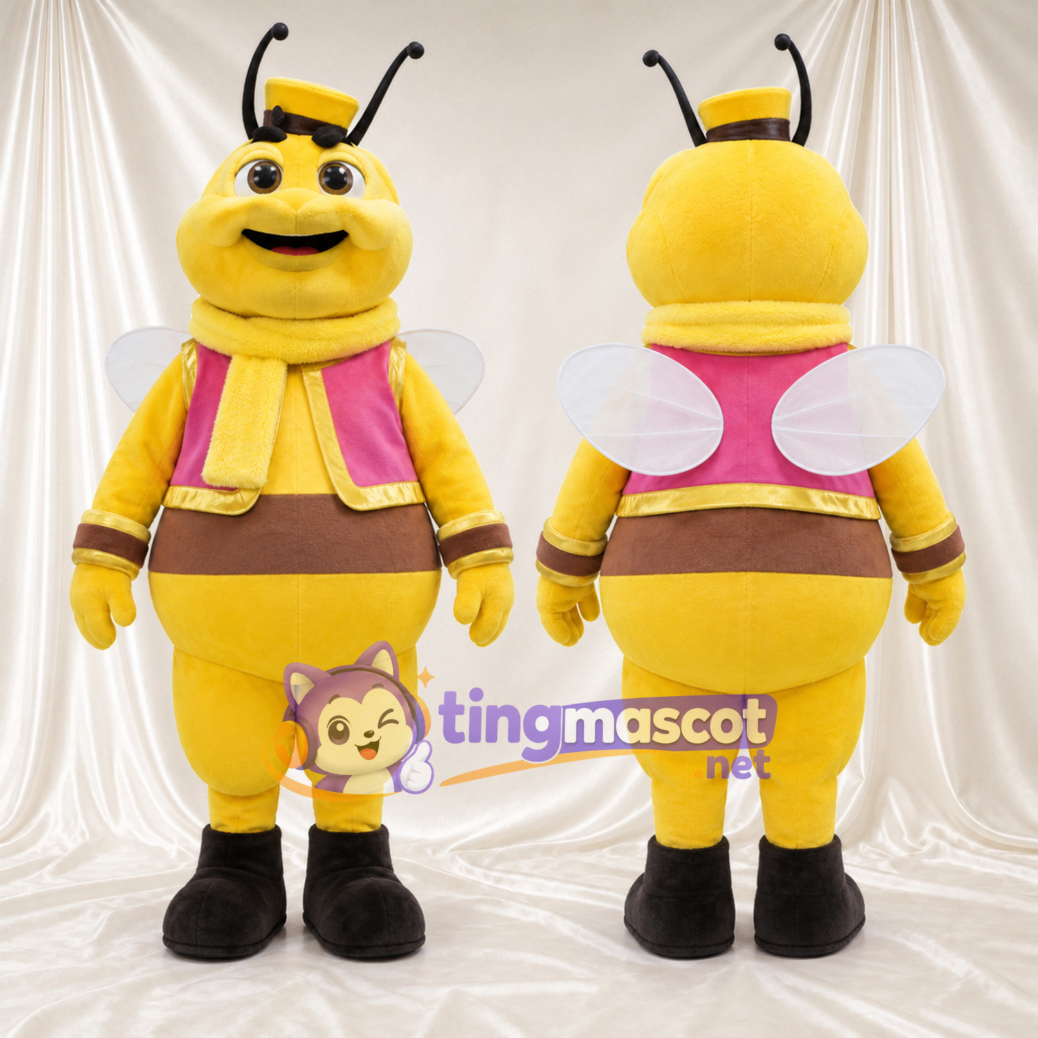 Costume de mascotte Abeille – jaune – Gilet (rose) Costume de mascotte Abeille – jaune – Gilet (rose)