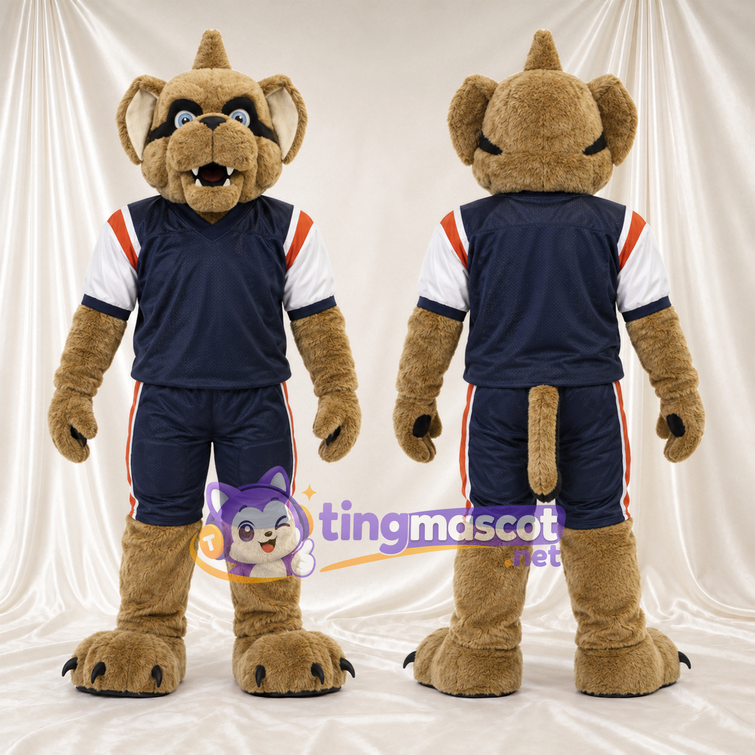 Maskottchenkostüm Bär – braun – Sporttrikot (blau) Maskottchenkostüm Bär – braun – Sporttrikot (blau)