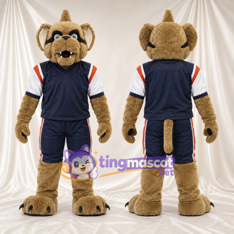 Maskottchenkostüm Bär – braun – Sporttrikot (blau)