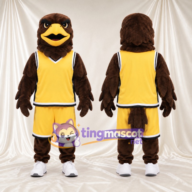 Costume de mascotte Aigle – marron – Tenue de sport (jaune)