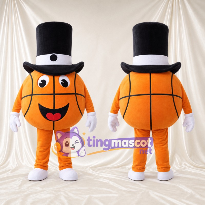 Costume de mascotte Ballon de basket – orange – Haut-de-forme (noir)