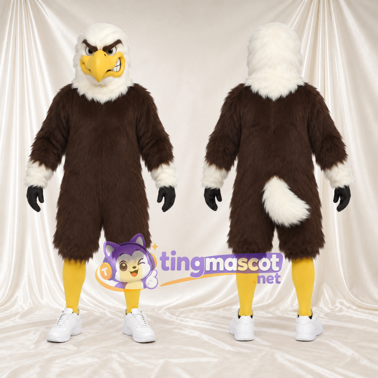Costume de mascotte Aigle – marron – Tête (blanc); Bouts des orteils (blanc) Costume de mascotte Aigle – marron – Tête (blanc); Bouts des orteils (blanc)