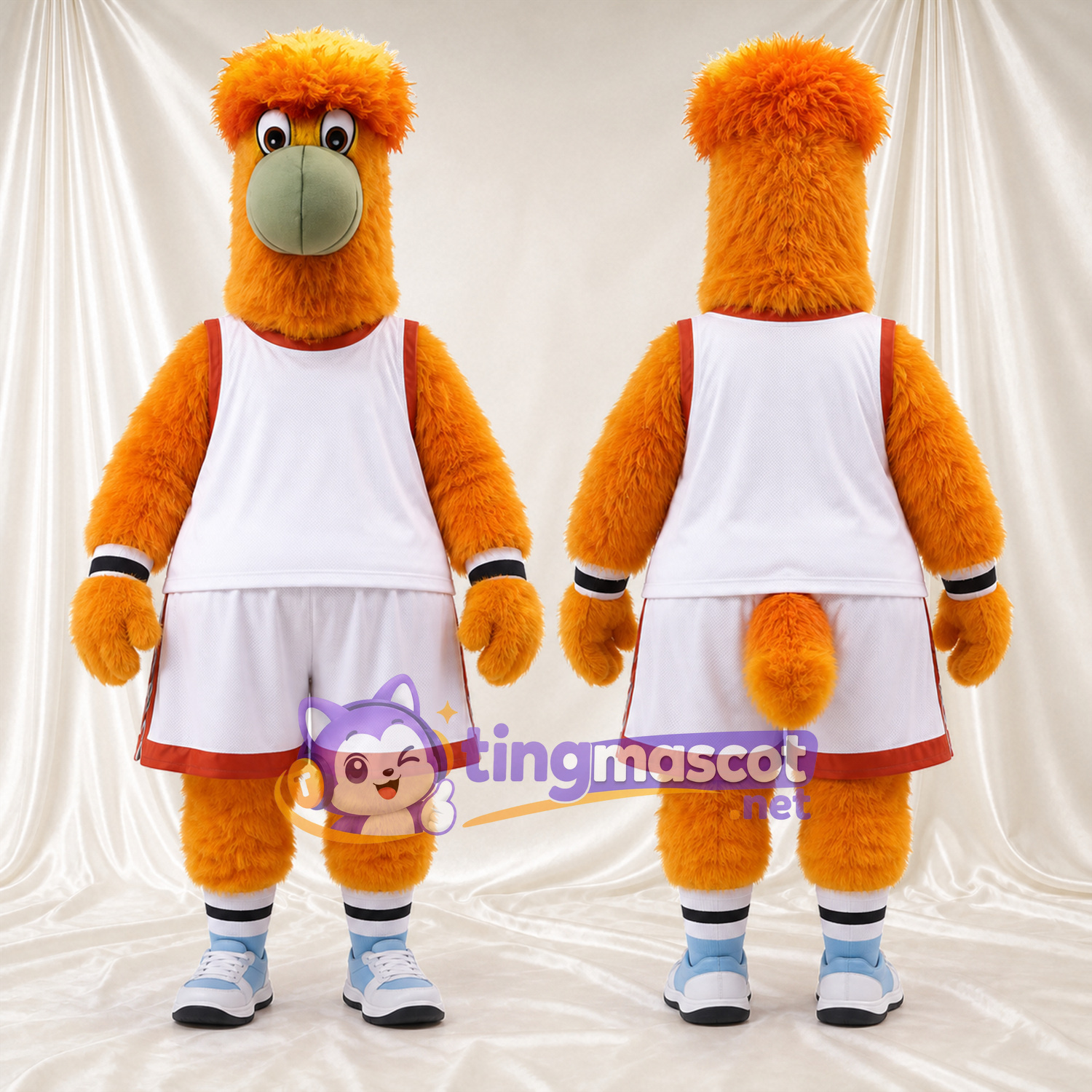 Costume de mascotte Monstre – orange – Tenue de sport (blanc) Costume de mascotte Monstre – orange – Tenue de sport (blanc)