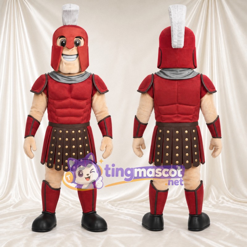 Roman Soldier Mascot Costume - Red Armor, Black Toe Caps and White Helmet Crest