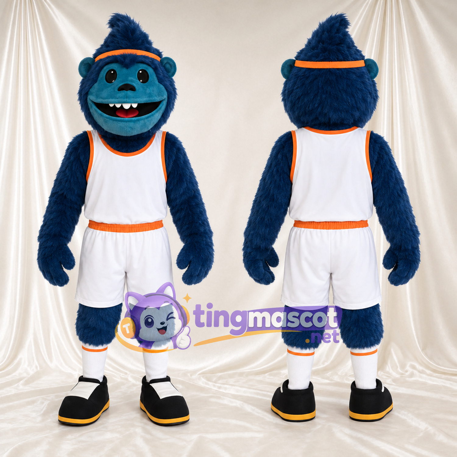 Costume de mascotte Gorille – bleu – Tenue de sport (blanc) Costume de mascotte Gorille – bleu – Tenue de sport (blanc)