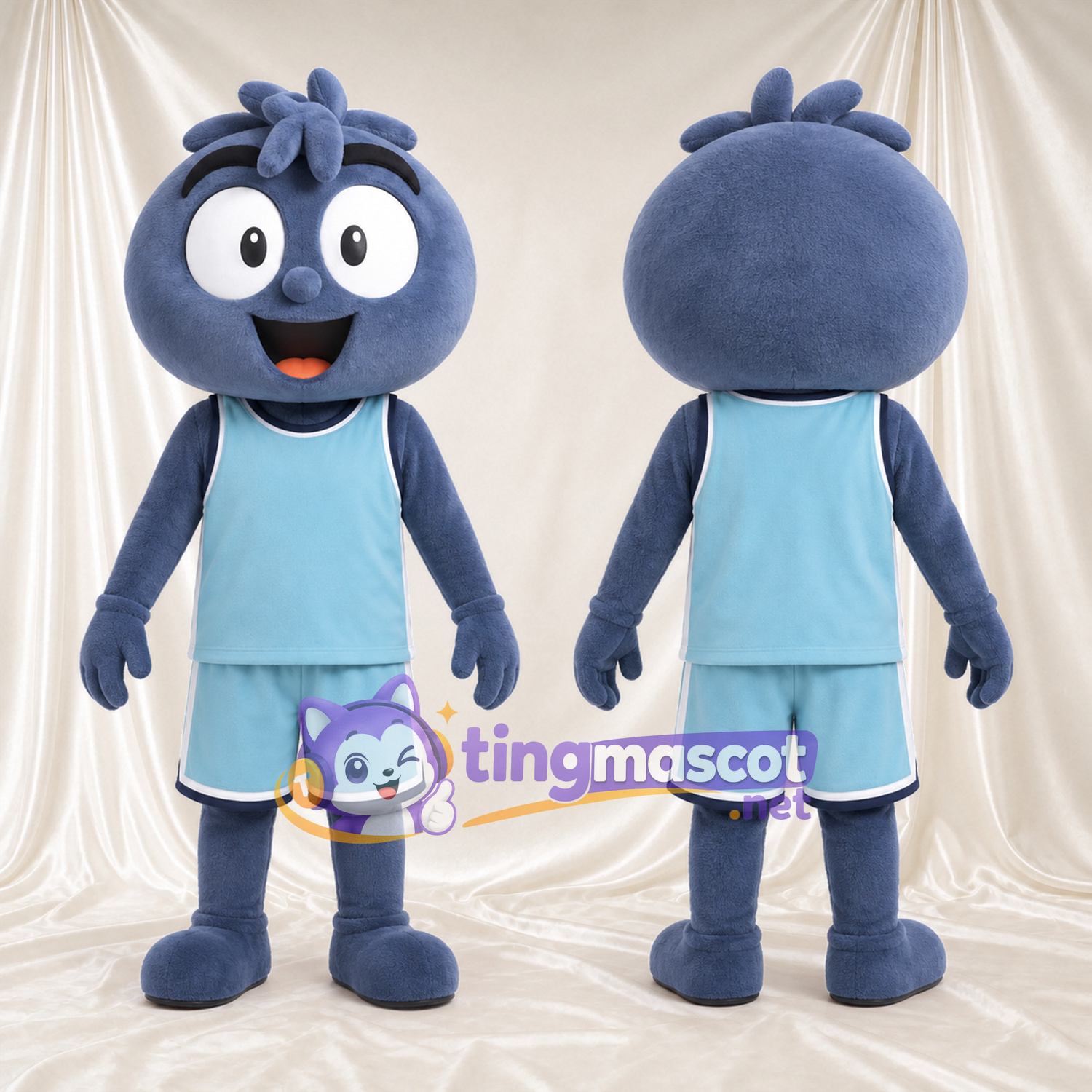 Maskottchenkostüm Beerenfigur – blau – Sporttrikot (hellblau) Maskottchenkostüm Beerenfigur – blau – Sporttrikot (hellblau)