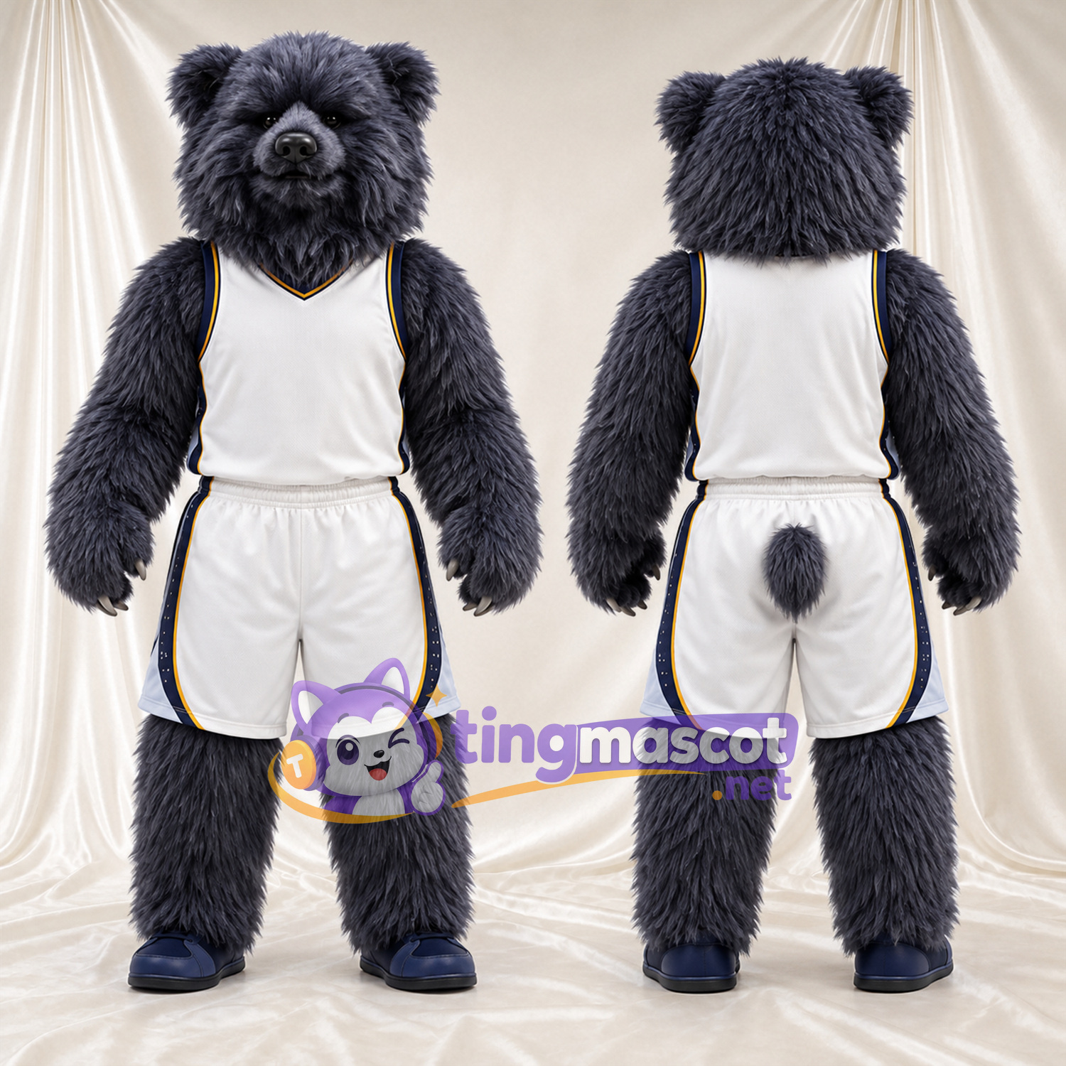 Maskottchenkostüm Bär – schwarz – Sporttrikot (weiß) Maskottchenkostüm Bär – schwarz – Sporttrikot (weiß)