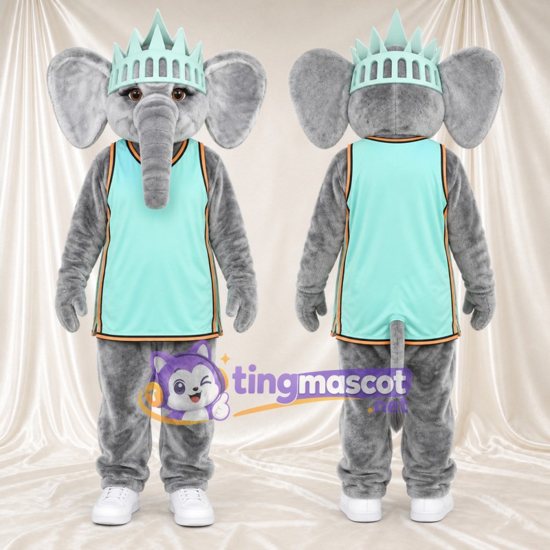 Costume de mascotte Éléphant – gris – Tunique (turquoise); Couronne