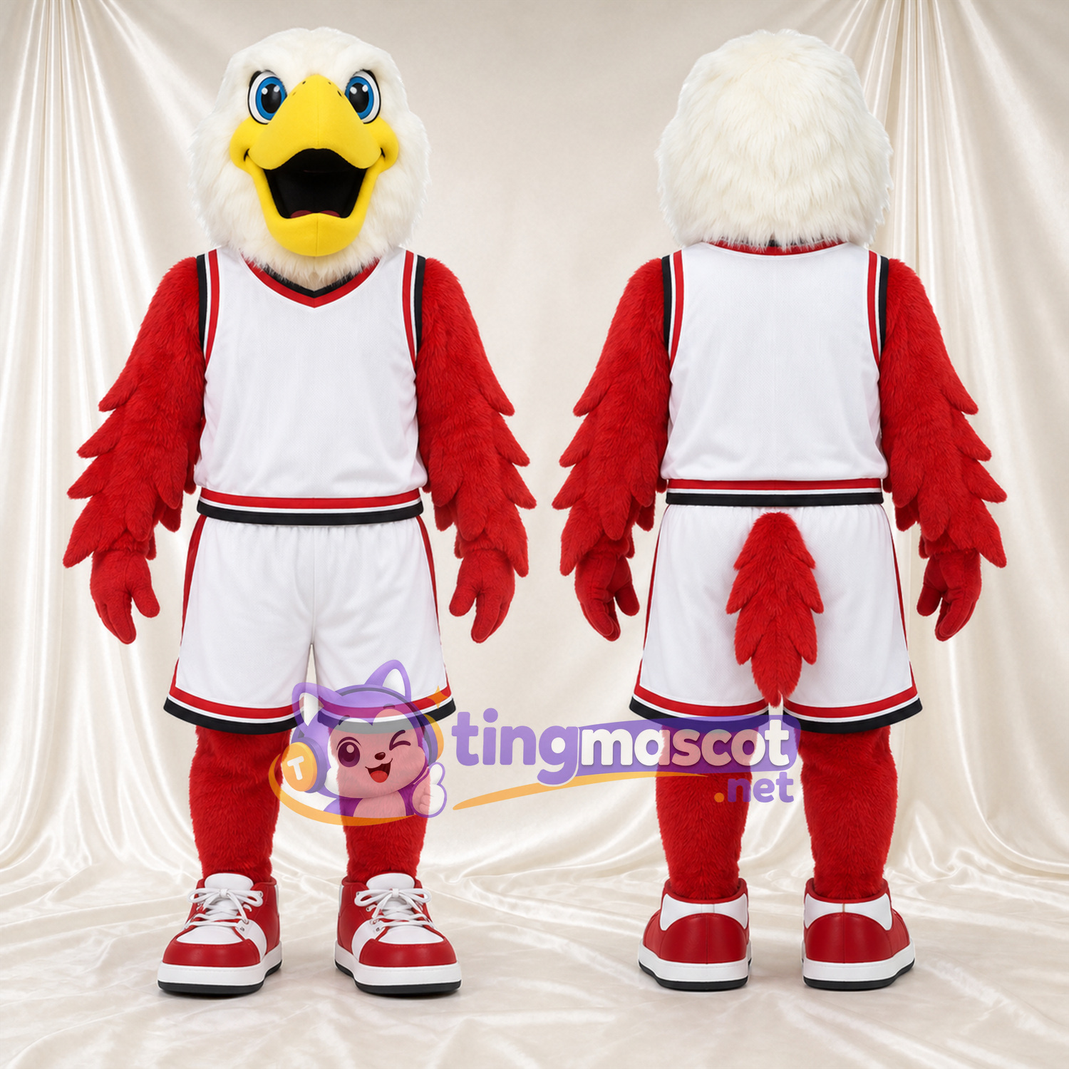 Maskottchenkostüm Adler – rot – Sporttrikot (weiß) Maskottchenkostüm Adler – rot – Sporttrikot (weiß)