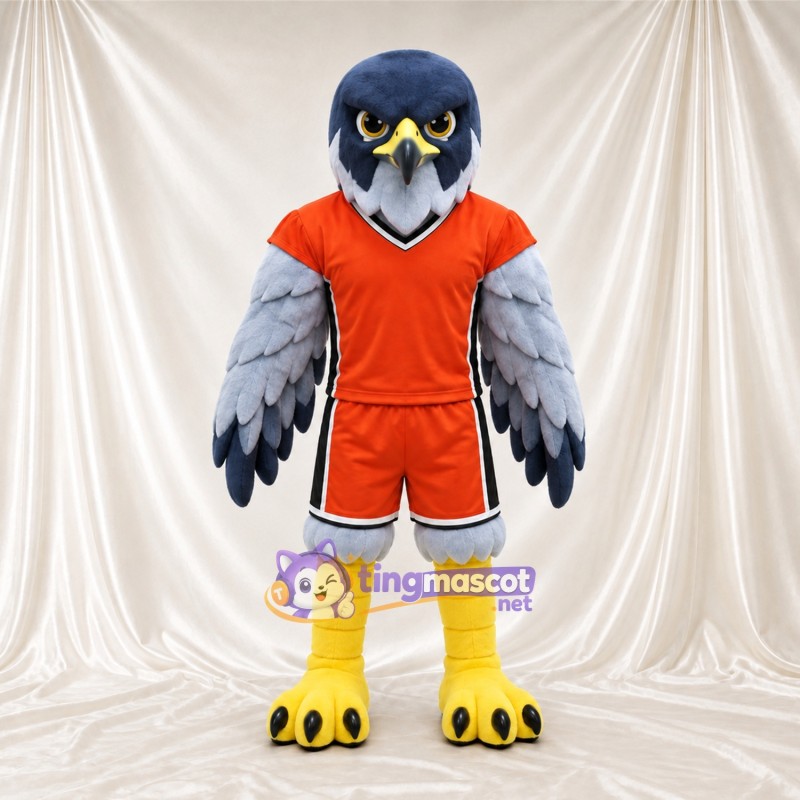 Costume de mascotte Aigle – gris – Tenue de sport (orange) Costume de mascotte Aigle – gris – Tenue de sport (orange)