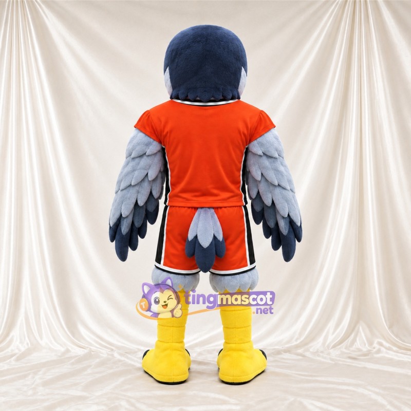Costume de mascotte Aigle – gris – Tenue de sport (orange) Costume de mascotte Aigle – gris – Tenue de sport (orange)