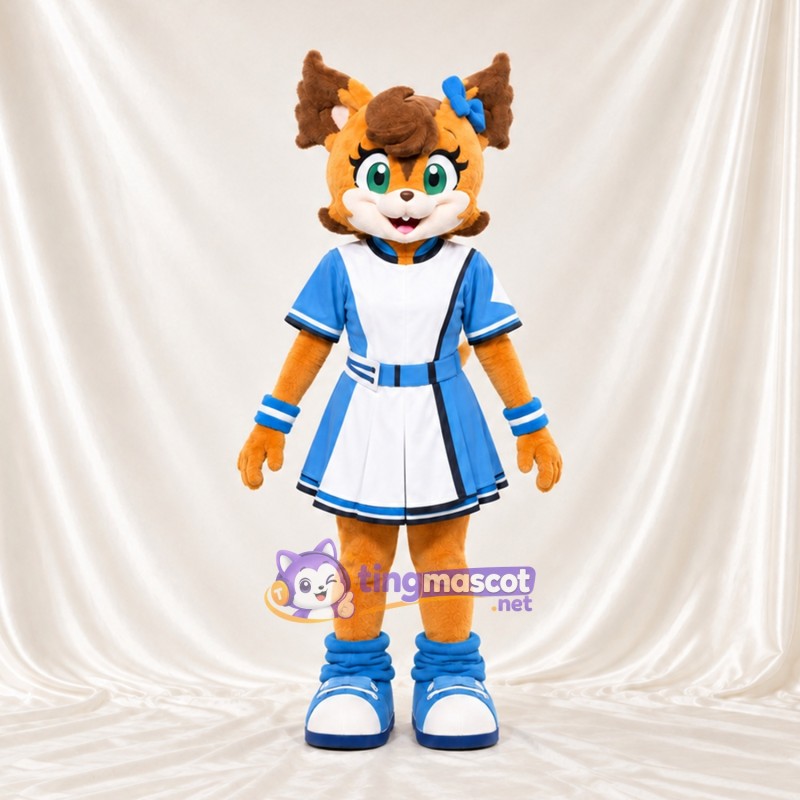 Brown Squirrel Mascot Costume - Blue and White Dress Brown Squirrel Mascot Costume - Blue and White Dress