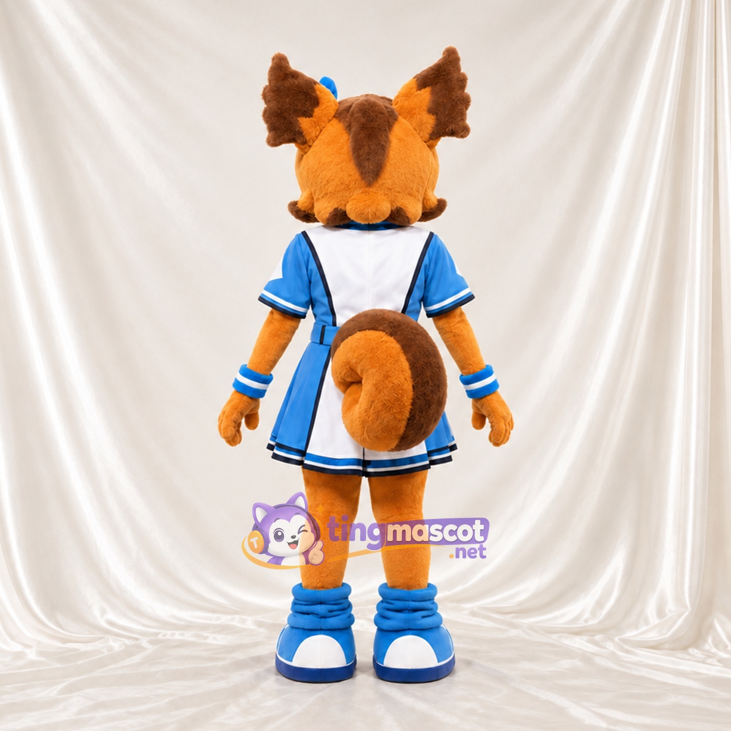 Brown Squirrel Mascot Costume - Blue and White Dress Brown Squirrel Mascot Costume - Blue and White Dress