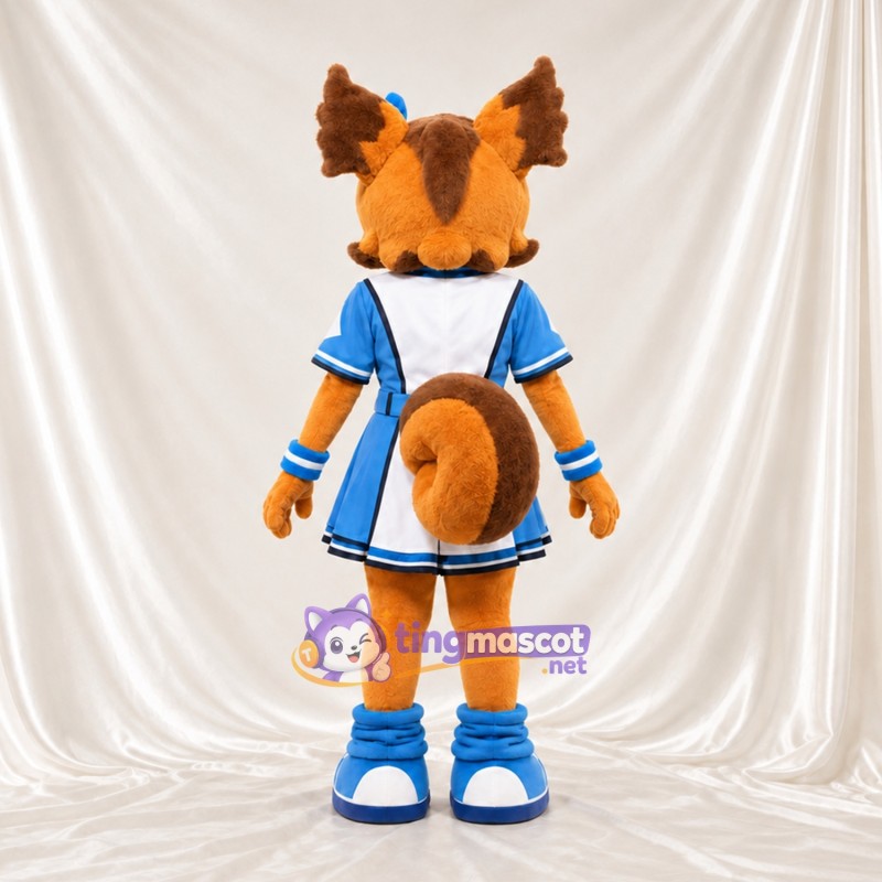 Brown Squirrel Mascot Costume - Blue and White Dress Brown Squirrel Mascot Costume - Blue and White Dress