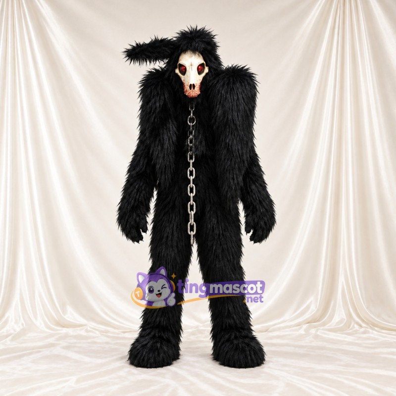 Black Horned Monster Mascot Costume - Skull Face Black Horned Monster Mascot Costume - Skull Face