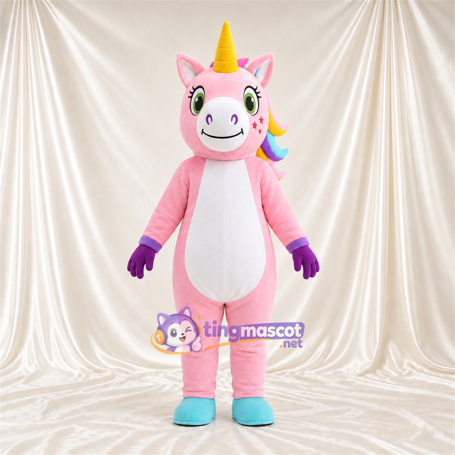 Maskottchenkostüm Einhorn – rosa – Bauch (weiß) Maskottchenkostüm Einhorn – rosa – Bauch (weiß)