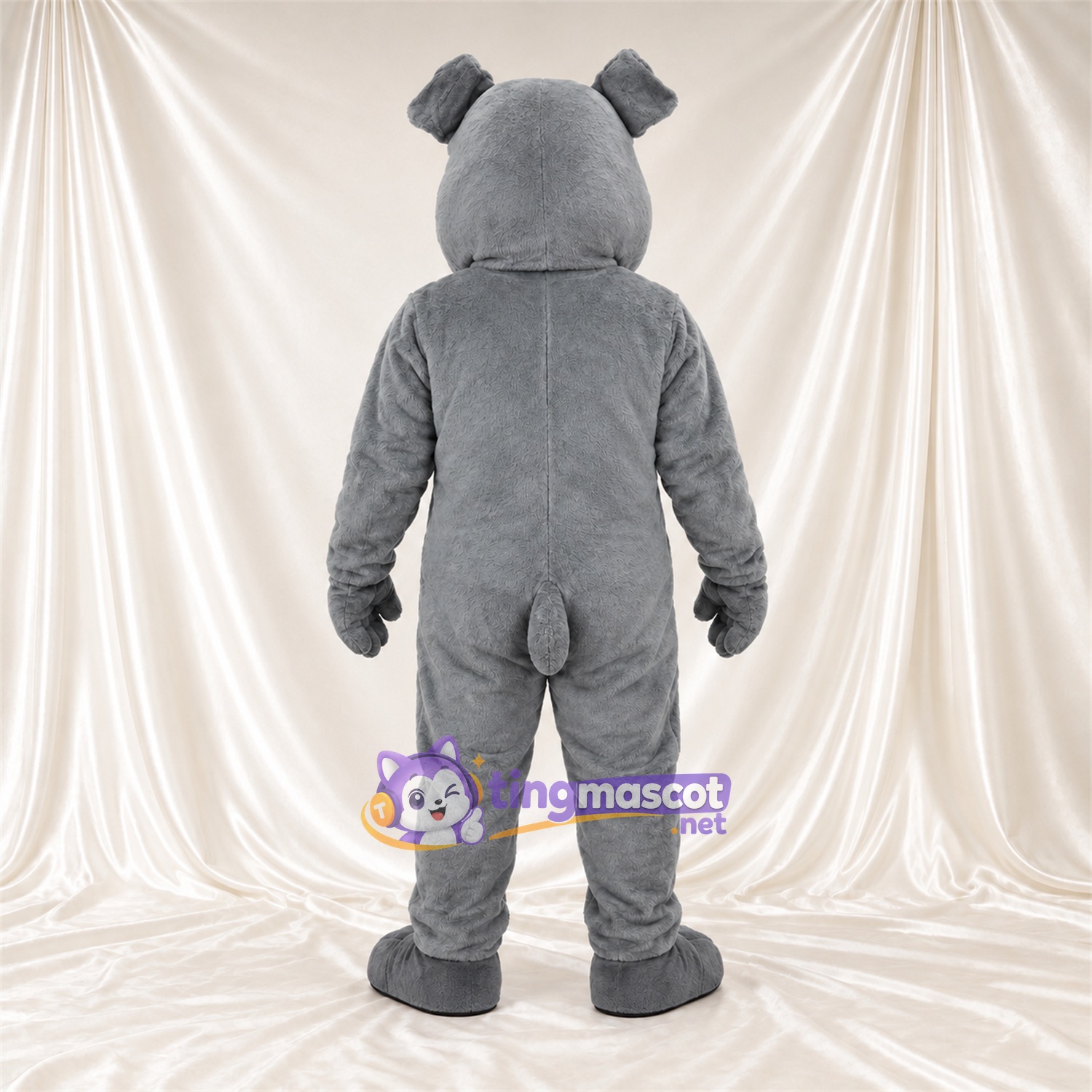 Costume de mascotte Bouledogue – gris – Bouche ouverte; Crocs pointus Costume de mascotte Bouledogue – gris – Bouche ouverte; Crocs pointus