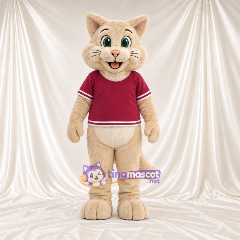 Costume de mascotte Chat – crème – Chemise (bordeaux) Costume de mascotte Chat – crème – Chemise (bordeaux)