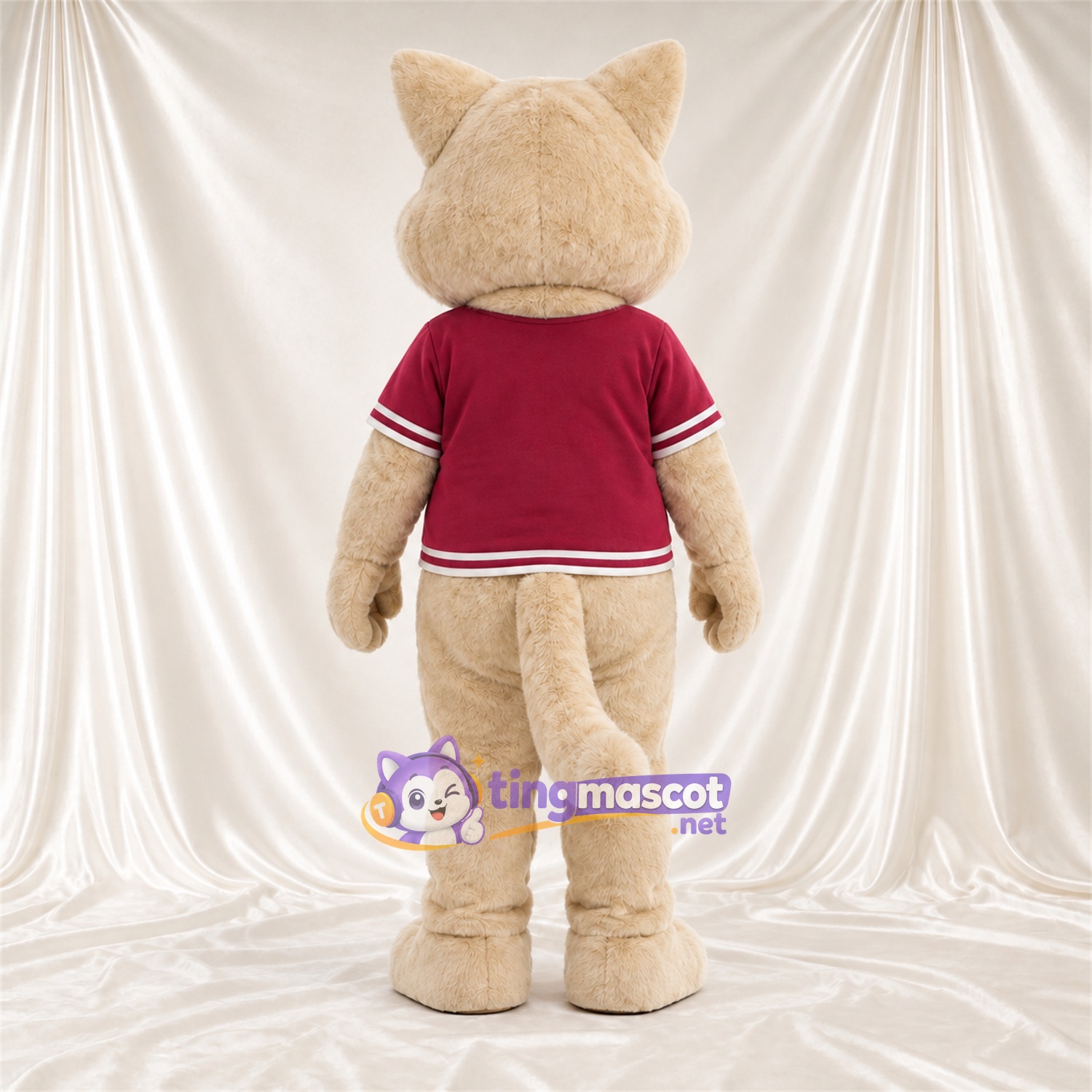 Costume de mascotte Chat – crème – Chemise (bordeaux) Costume de mascotte Chat – crème – Chemise (bordeaux)