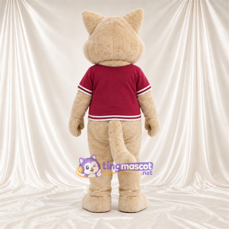 Costume de mascotte Chat – crème – Chemise (bordeaux) Costume de mascotte Chat – crème – Chemise (bordeaux)