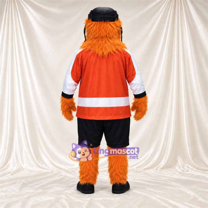 Orange Gritty Mascot Costume - Orange Hockey Jersey and Black Helmet Orange Gritty Mascot Costume - Orange Hockey Jersey and Black Helmet